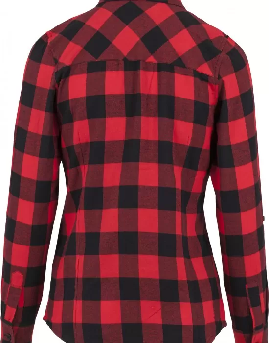 Дамска карирана риза в черно и червено Urban Classics Ladies Turnup Checked Flanell Shirt, Блузи - Hoodstyle.bg