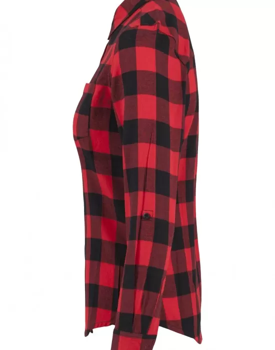 Дамска карирана риза в черно и червено Urban Classics Ladies Turnup Checked Flanell Shirt, Блузи - Hoodstyle.bg