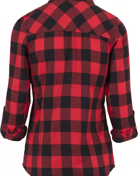 Дамска карирана риза в черно и червено Urban Classics Ladies Turnup Checked Flanell Shirt, Блузи - Hoodstyle.bg
