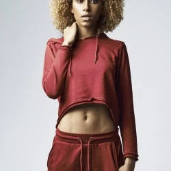 Дамски суичър в цвят бордо Urban Classics Ladies Cropped Terry Hoody 