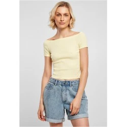 Дамски топ в светложълто Ladies Off Shoulder Rib Tee