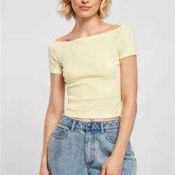 Дамски топ в светложълто Ladies Off Shoulder Rib Tee