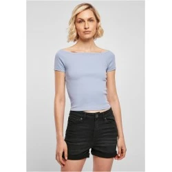 Дамски топ в светлосиньо Ladies Off Shoulder Rib Tee