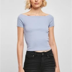 Дамски топ в светлосиньо Ladies Off Shoulder Rib Tee