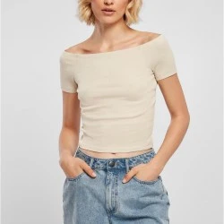 Дамски топ в цвят екрю Ladies Off Shoulder Rib Tee