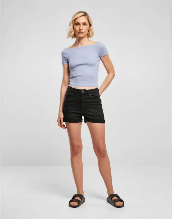 Дамски топ в светлосиньо Ladies Off Shoulder Rib Tee, Тениски - Hoodstyle.bg
