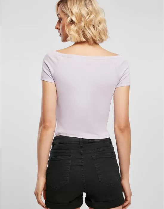 Дамски топ в светлолилаво Ladies Off Shoulder Rib Tee, Тениски - Hoodstyle.bg