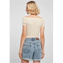 Дамски топ в цвят екрю Ladies Off Shoulder Rib Tee