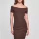 Дамска рокля с паднали ръкави в кафяв цвят Urban Classics Off Shoulder Dress, Рокли - Hoodstyle.bg