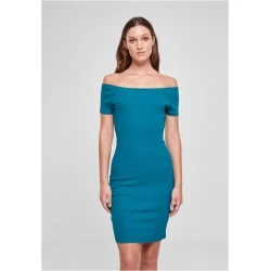 Дамска рокля с паднали ръкави в цвят тюркоаз Urban Classics Off Shoulder Dress
