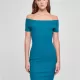 Дамска рокля с паднали ръкави в цвят тюркоаз Urban Classics Off Shoulder Dress, Рокли - Hoodstyle.bg