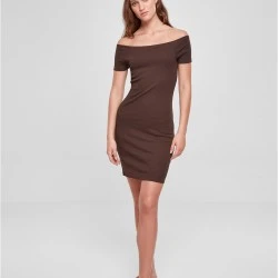 Дамска рокля с паднали ръкави в кафяв цвят Urban Classics Off Shoulder Dress