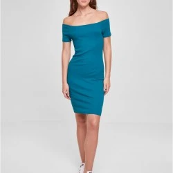 Дамска рокля с паднали ръкави в цвят тюркоаз Urban Classics Off Shoulder Dress