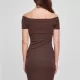 Дамска рокля с паднали ръкави в кафяв цвят Urban Classics Off Shoulder Dress, Рокли - Hoodstyle.bg