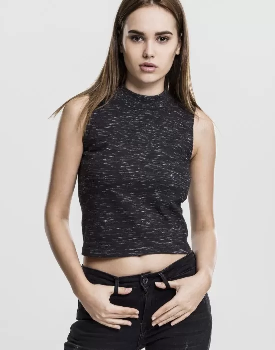 Дамски топ Urban Classics Ladies Space Dye Top blk/wht, Топове - Hoodstyle.bg