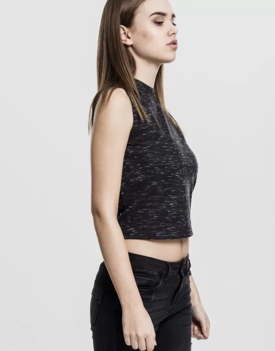 Дамски топ Urban Classics Ladies Space Dye Top blk/wht, Топове - Hoodstyle.bg