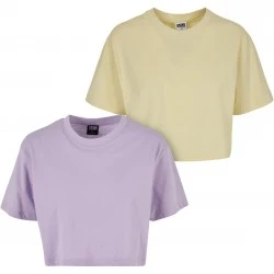 2 Броя Изчистени Дамски ТенискиLadies Short Oversized Tee 2-Pack lilac+softyellow XXL
