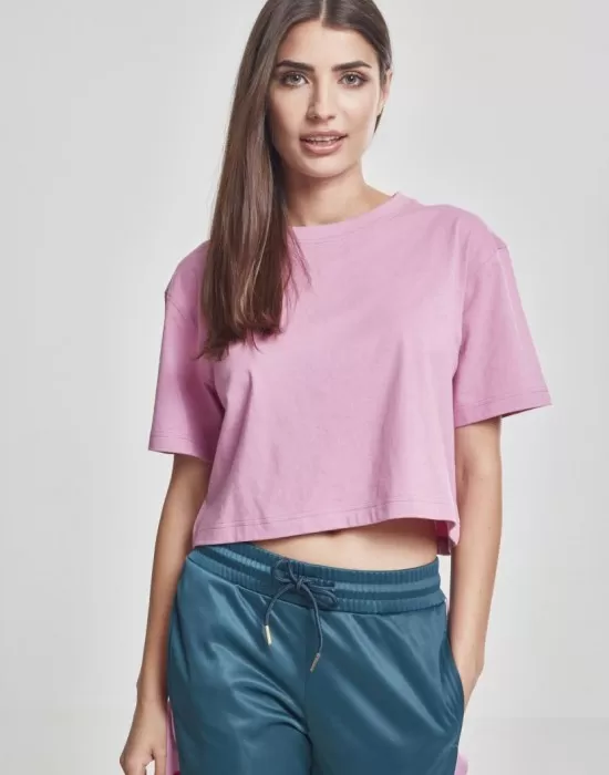 Дамска къса и широка тениска в розово Oversized Urban Classics coolpink, Тениски - Hoodstyle.bg