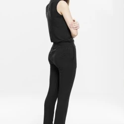 Дамски гащеризон в черен цвят Urban Classics Ladies Tech Mesh Long Jumpsuit black 