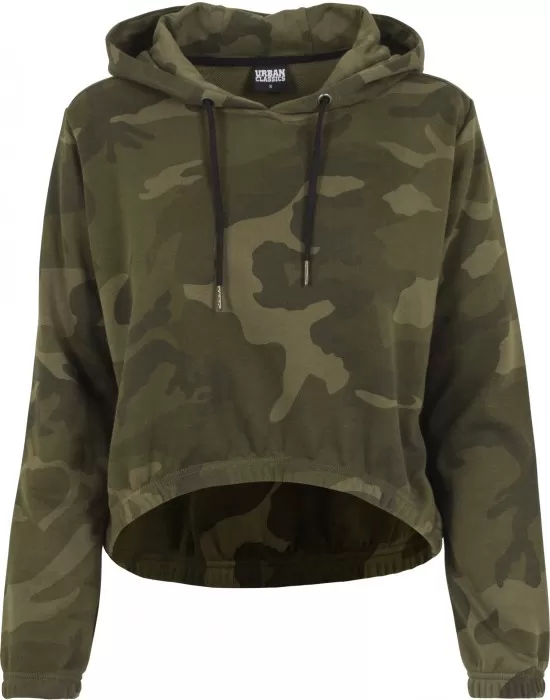 Дамски суичър в цвят маслина Urban Classics Ladies Camo Cropped Hoody, Суичъри - Hoodstyle.bg