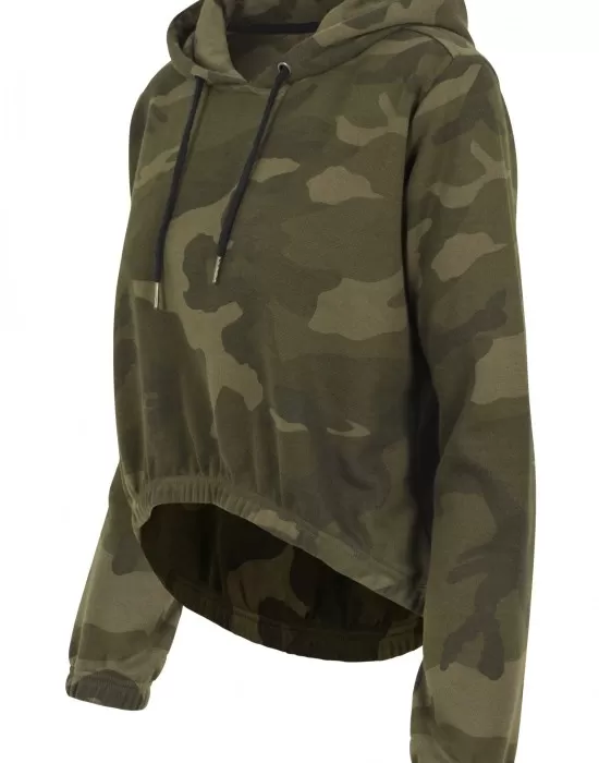 Дамски суичър в цвят маслина Urban Classics Ladies Camo Cropped Hoody, Суичъри - Hoodstyle.bg
