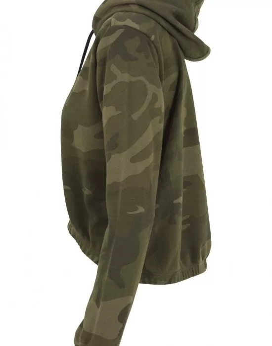 Дамски суичър в цвят маслина Urban Classics Ladies Camo Cropped Hoody, Суичъри - Hoodstyle.bg