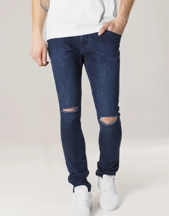 Мъжки Дънки Slim Fit Knee Cut Denim Pants dark blue 38