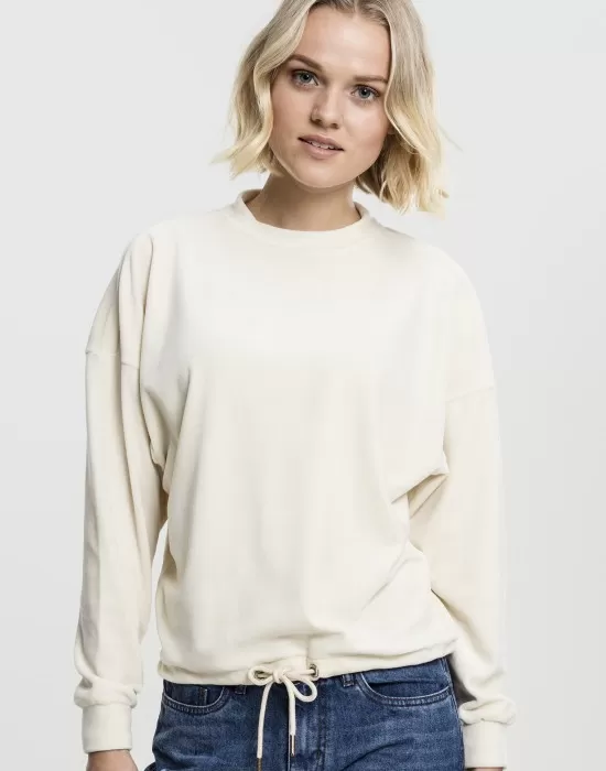 Дамска кадифена блуза в пясъчен цвят Urban Classics Ladies Oversized Velvet Crew sand, Блузи - Hoodstyle.bg