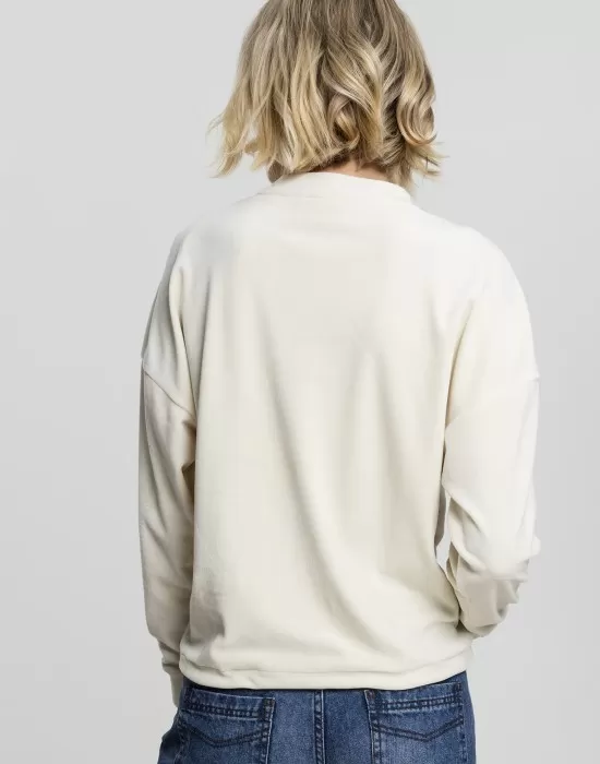 Дамска кадифена блуза в пясъчен цвят Urban Classics Ladies Oversized Velvet Crew sand, Блузи - Hoodstyle.bg