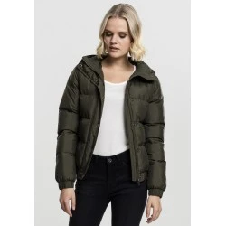 Дамско яке Urban Classics Hooded Puffer в цвят маслина