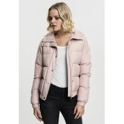 Дамско яке Urban Classics Hooded Puffer в светлорозов цвят