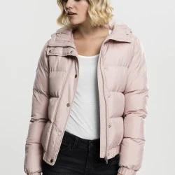 Дамско яке Urban Classics Hooded Puffer в светлорозов цвят