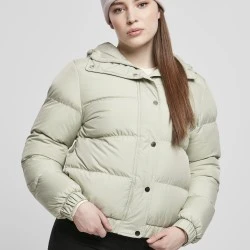 Дамско яке в цвят светла маслина Urban Classics Hooded Puffer softsalvia 