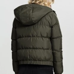 Дамско яке Urban Classics Hooded Puffer в цвят маслина