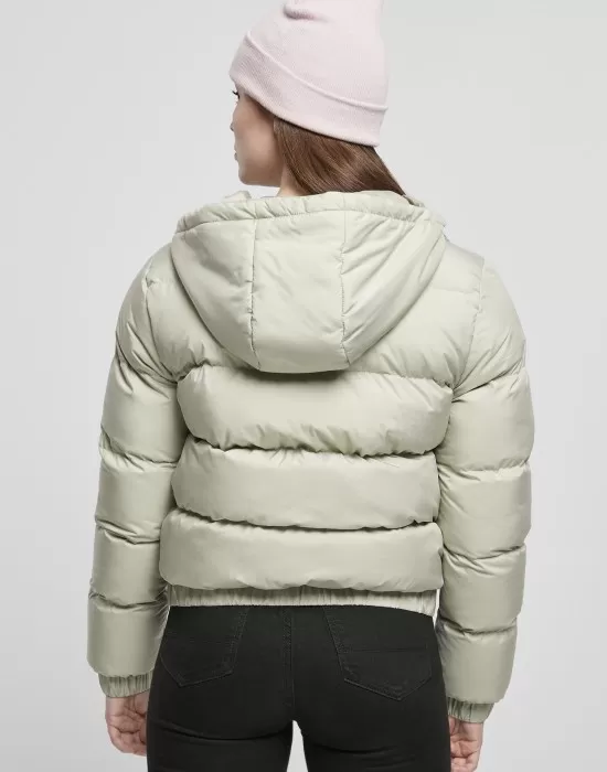 Дамско яке в цвят светла маслина Urban Classics Hooded Puffer softsalvia, Якета - Hoodstyle.bg