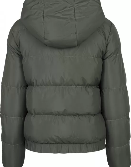 Дамско яке Urban Classics Hooded Puffer в цвят маслина, Якета - Hoodstyle.bg