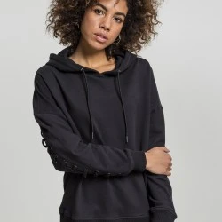 Дамски суичър в черно Urban Classics Ladies Laced-Up Hoody 