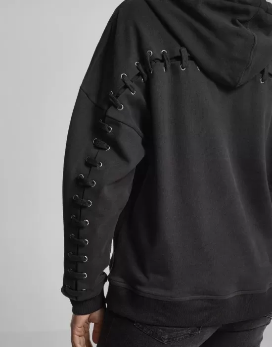 Дамски суичър в черно Urban Classics Ladies Laced-Up Hoody, Суичъри - Hoodstyle.bg