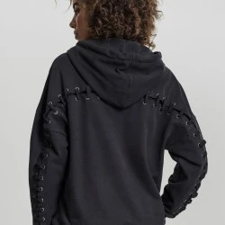 Дамски суичър в черно Urban Classics Ladies Laced-Up Hoody 