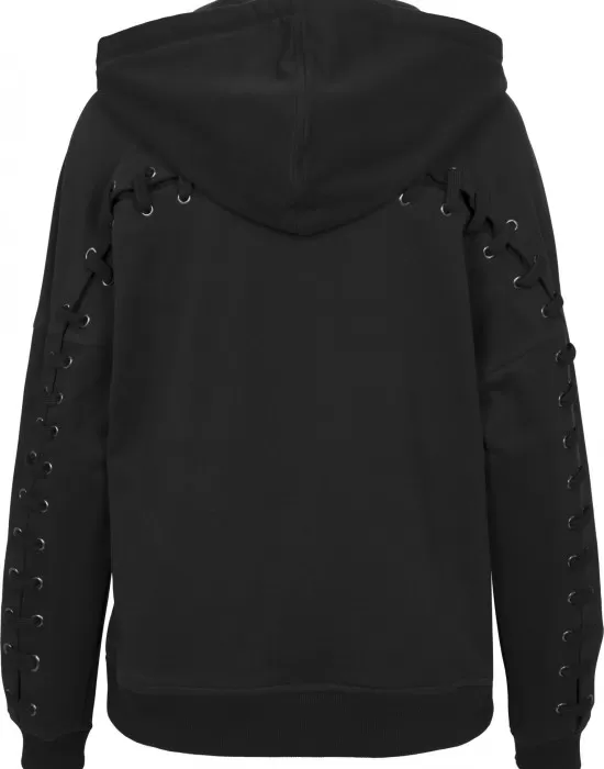 Дамски суичър в черно Urban Classics Ladies Laced-Up Hoody, Суичъри - Hoodstyle.bg