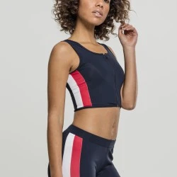 Дамски спортен топ с цип в тъмносин цвят Urban Classics Ladies Side Stripe Cropped Zip Top navy/fire red/white 