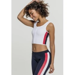 Дамски спортен топ с цип в бял цвят Urban Classics Ladies Side Stripe Cropped Zip Top white/firered/navy XS