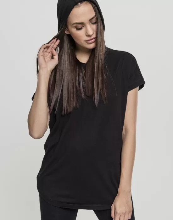 Дамска тениска с качулка в черен цвят Urban Classics, Тениски - Hoodstyle.bg