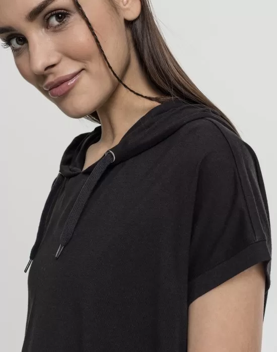 Дамска тениска с качулка в черен цвят Urban Classics, Тениски - Hoodstyle.bg