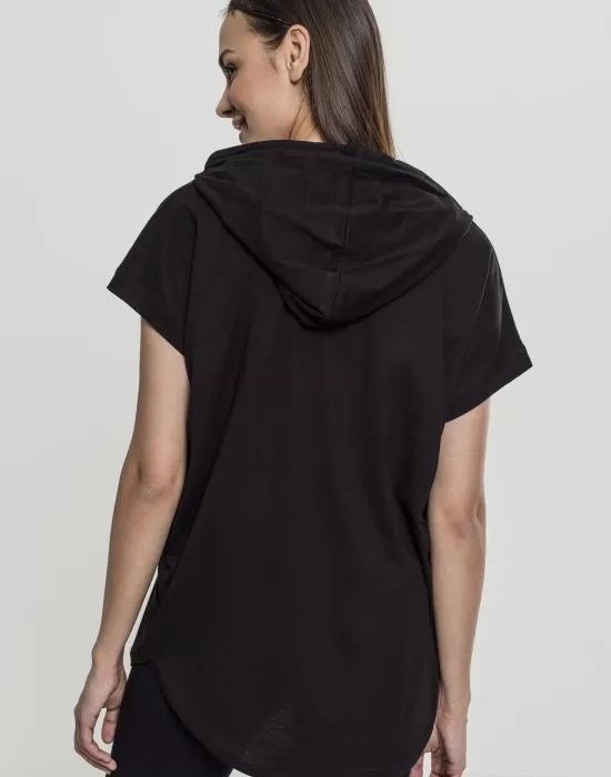 Дамска тениска с качулка в черен цвят Urban Classics, Тениски - Hoodstyle.bg