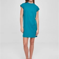 Дамска рокля в цвят тюркоаз Urban Classics Ladies Turtle Shoulder Dress