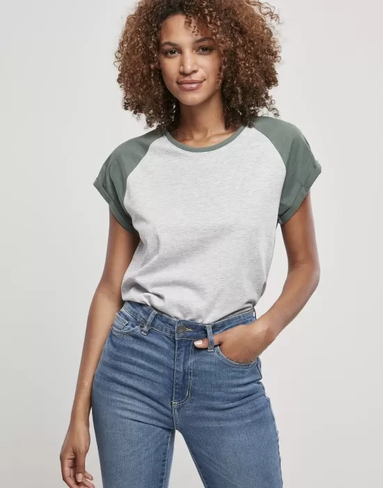 Дамска тениска с реглан ръкави Urban Classics lightgrey/paleleaf, Тениски - Hoodstyle.bg