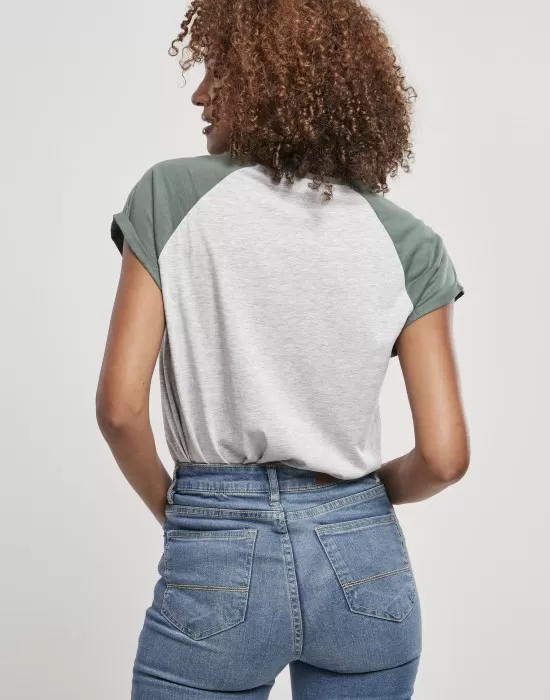 Дамска тениска с реглан ръкави Urban Classics lightgrey/paleleaf, Тениски - Hoodstyle.bg