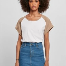 Дамска дълга тениска в бежово и бяло Ladies Contrast Raglan Tee
