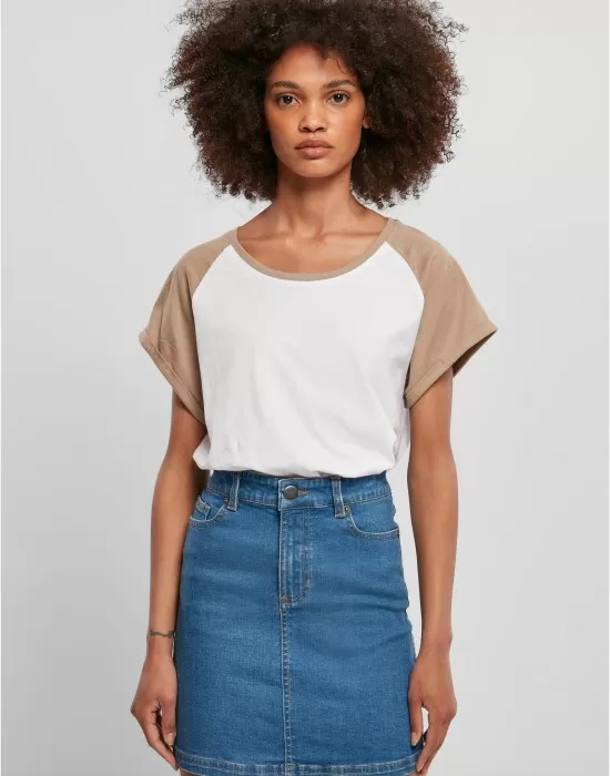 Дамска дълга тениска в бежово и бяло Ladies Contrast Raglan Tee, Тениски - Hoodstyle.bg
